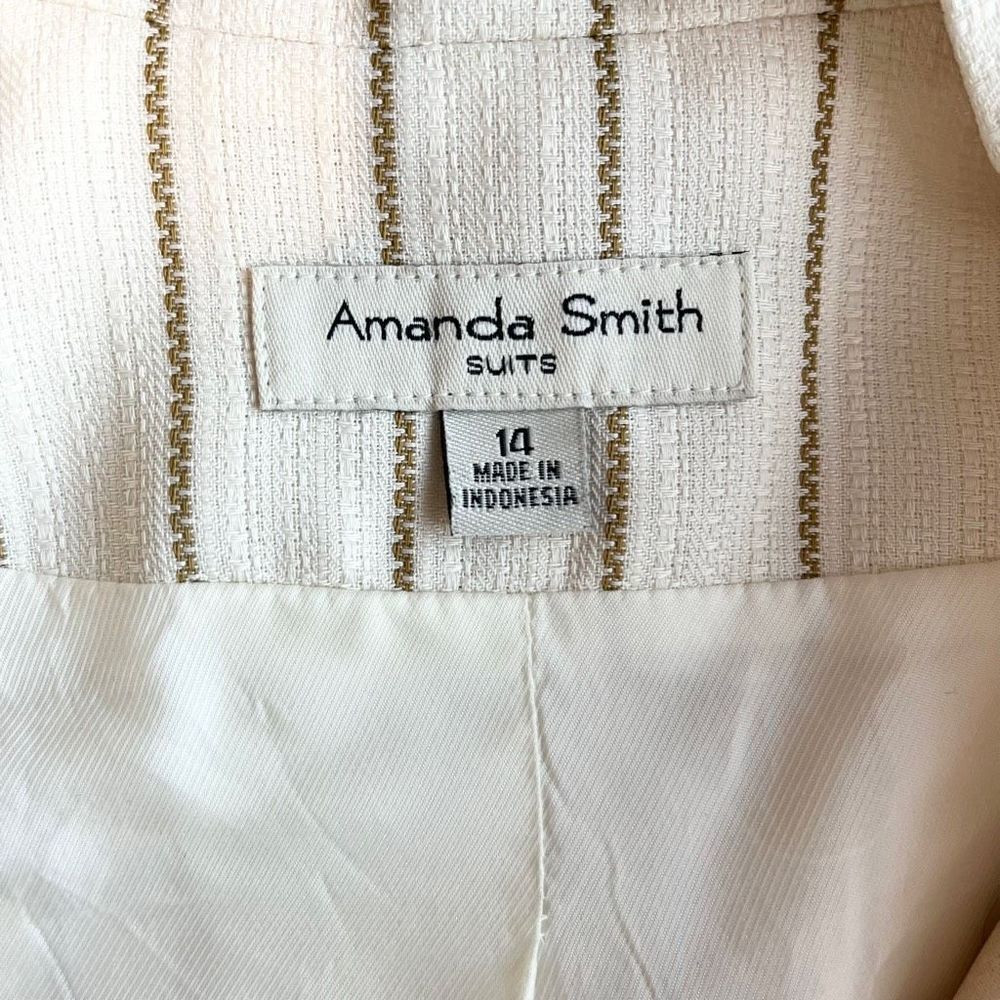 Amanda Smith Women's Cream Geometric Striped Suit Jacket Single Breasted Size 14 - Picture 9 of 11